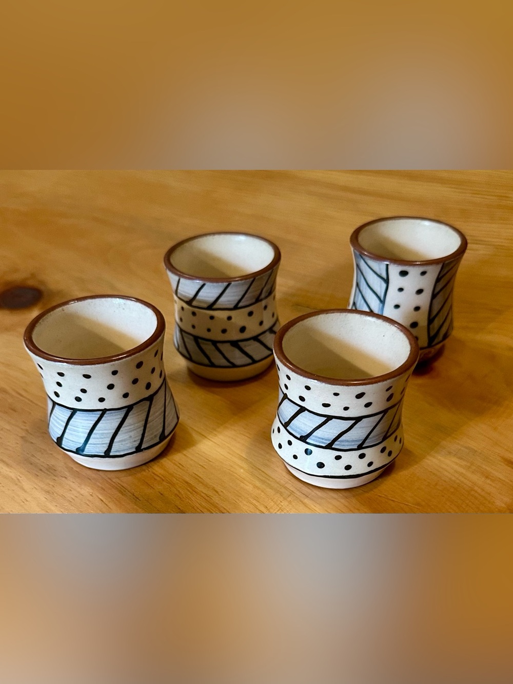 Handcrafted Japanese Tea Cups Set in Cream, blue, and Brown